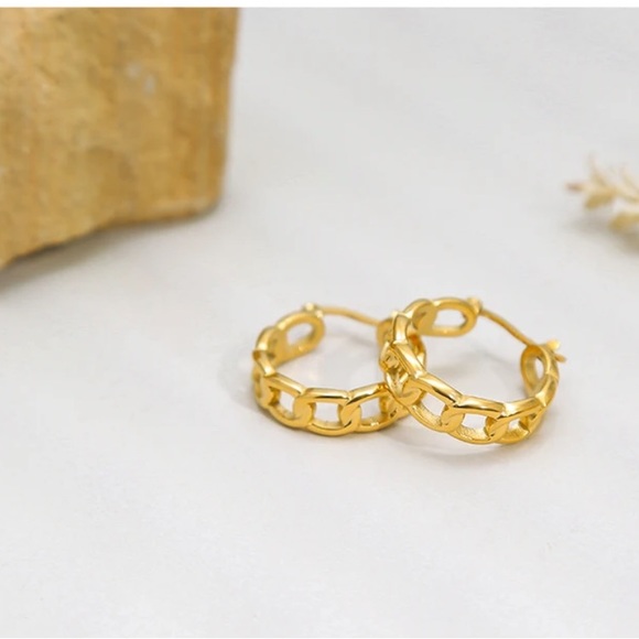 18K Plated Stainless Steel Chain Hoops - Picture 1 of 6
